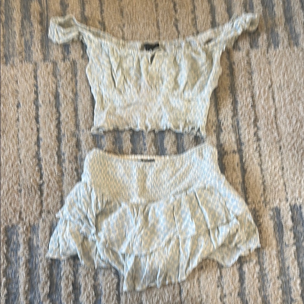 Off-Shoulder Two-Piece Skort Set in Light Blue